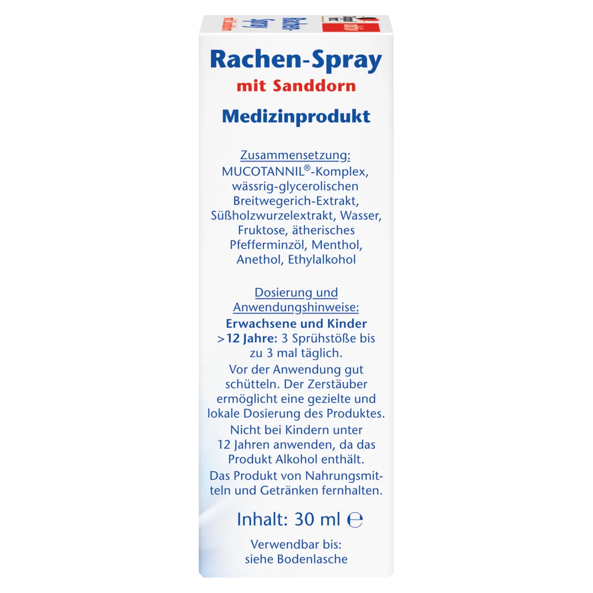 Abbildung der Produktverpackung Doppelherz aktiv Rachen-Spray Seitenansicht rechts